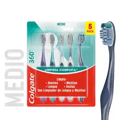 Cepillo de Dientes Medio Colgate 360° x 5 Und