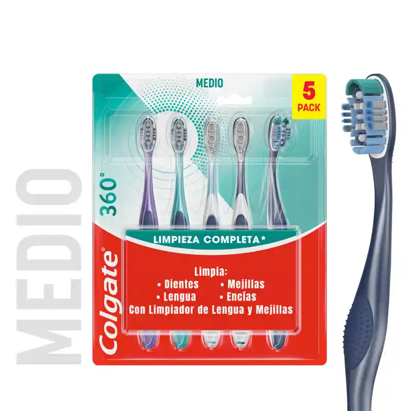 Cepillo de Dientes Medio Colgate 360° x 5 Und