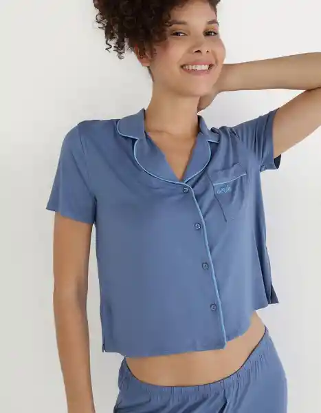 Camisa Pijama Aerie Azul Talla LARGE 1416417 American Eagle