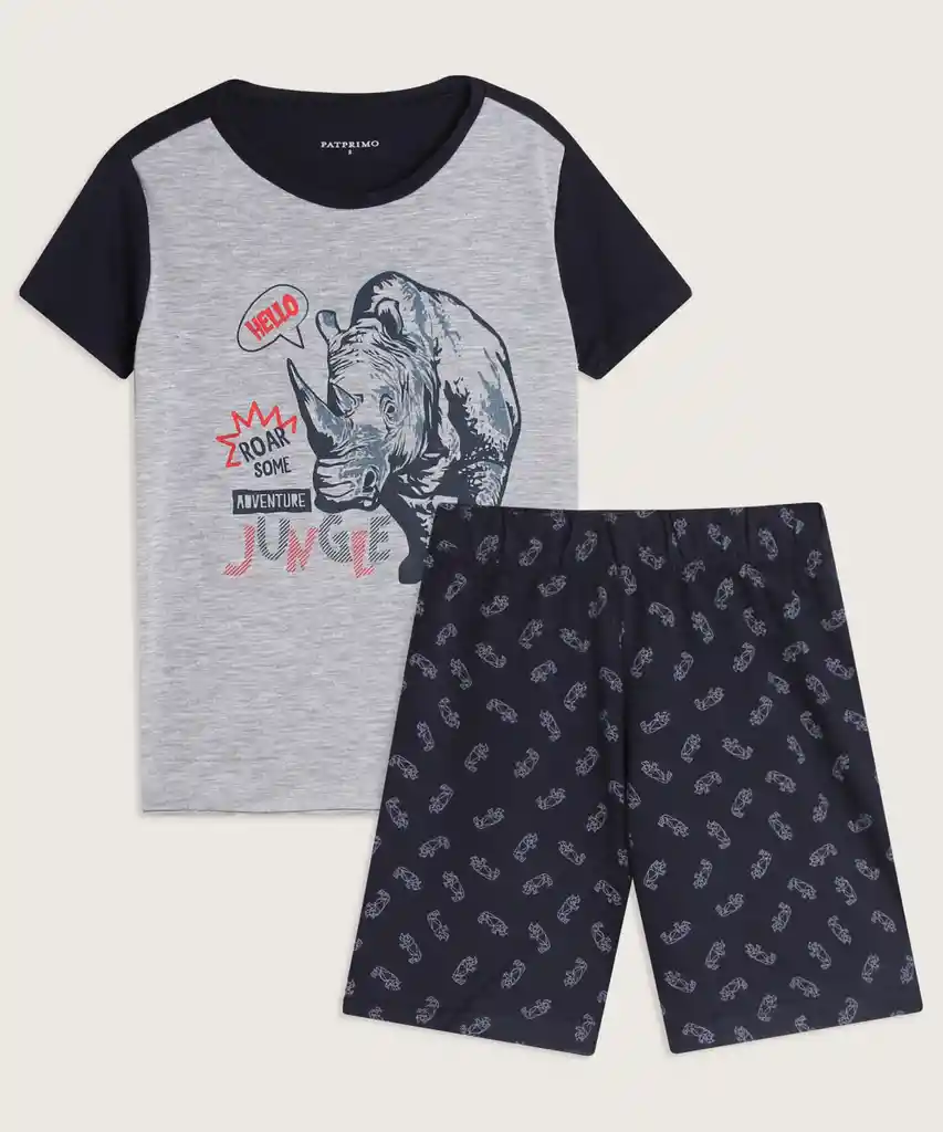 Pijama Camiseta Estampada y Short Unicolor