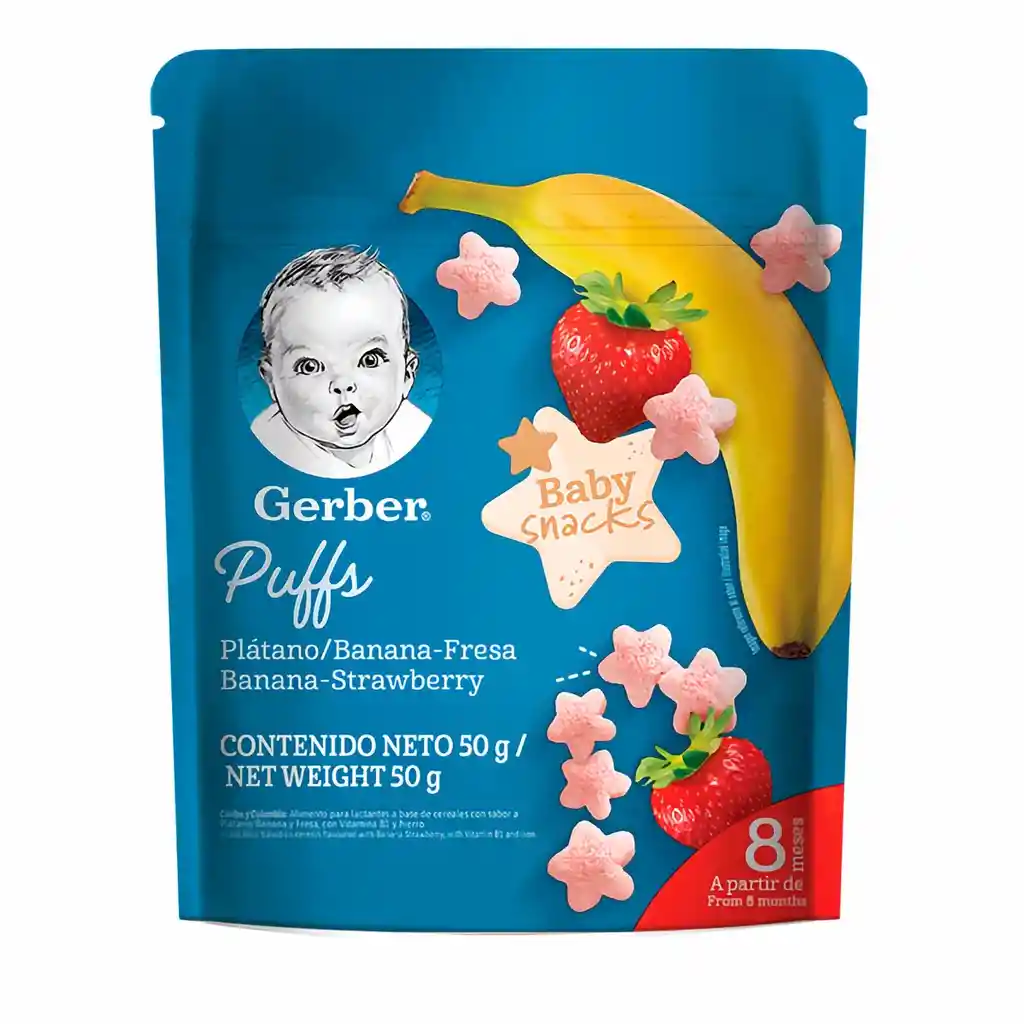 Galletas de cereal GERBER® Puffs Banana Fresa x 50g