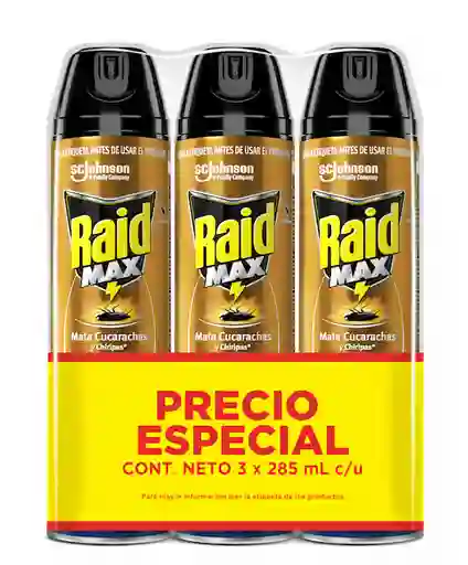 Raid Insecticida Aerosol Mata Cucarachas y Chiripas 3 Pack