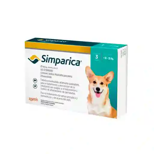 Simparica Antiparasitario Para Perros De 10-20kg