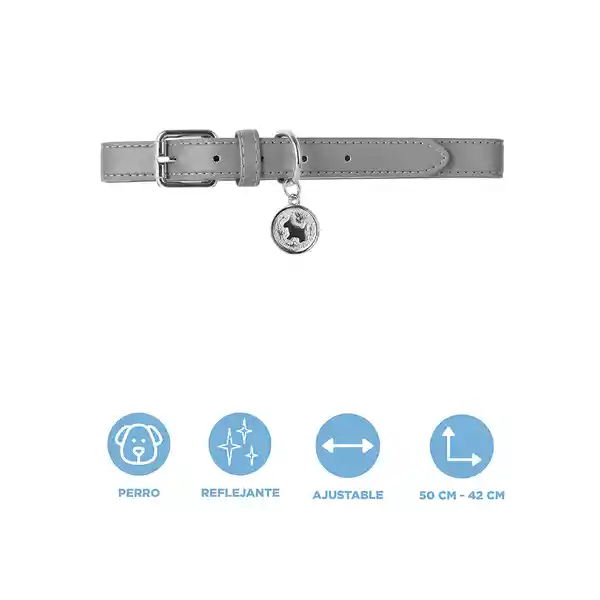 Collar Mascotas Dije Redondo Grande Serie Silver Gray Miniso