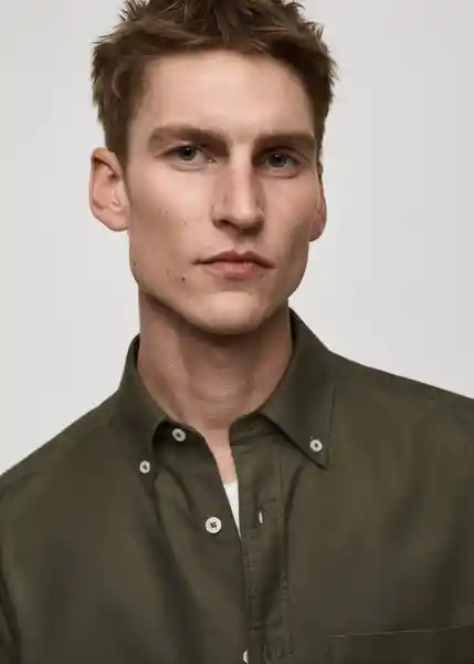 Camisa Oxford1 Khaki Talla L Hombre Mango