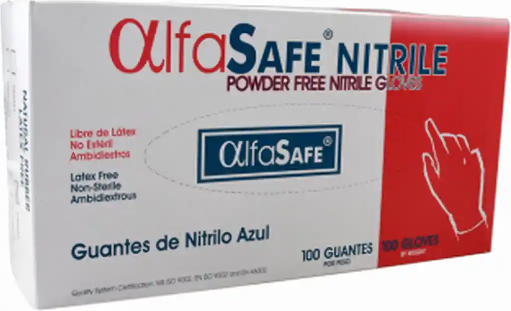 Alfa Safe Guante De Nitrilo Azul x 100 Unidades