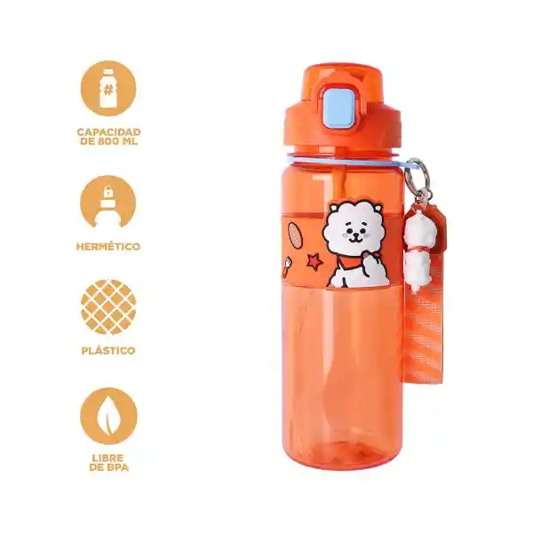 Botella Con Correa y Funda Serie Naranja 800 mL Bt21 Miniso