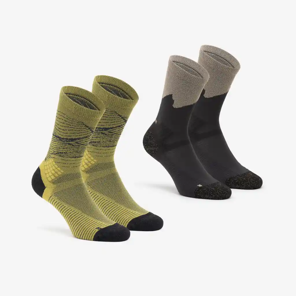Medias De Senderismo Hike 500 Talla 39/42 Caqui/gris X2