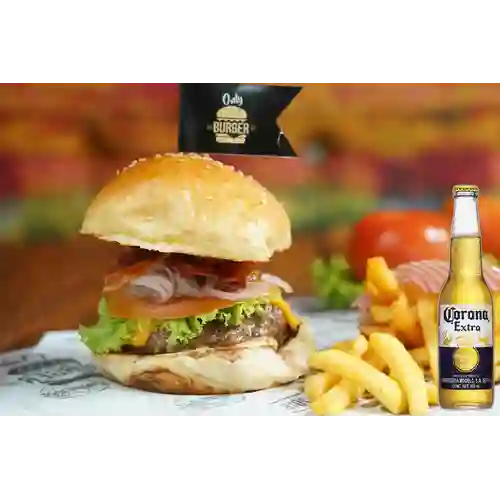 Combo Hamburguesa Sencilla + Cerveza Corona Bot. 355ml