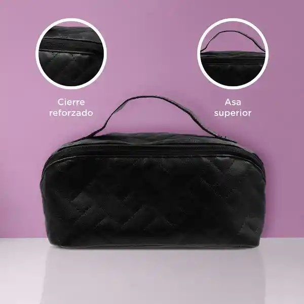 Cosmetiquera Acolchada Con Asa Negro Serie Miniso