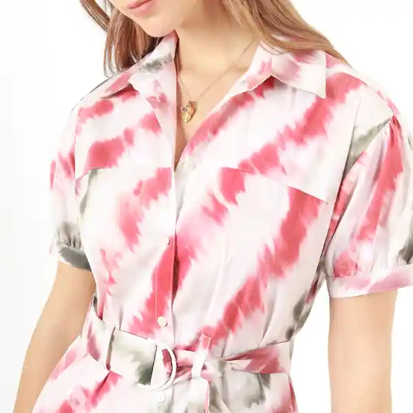 Vestido Cuello Camisero Manga Corta Multicolor Talla S 685627