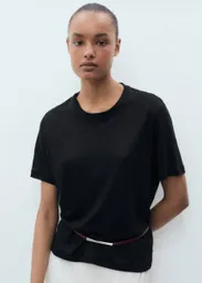 Camiseta Lenu Negro Talla M Mujer Mango