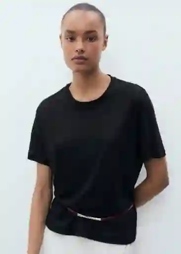 Camiseta Lenu Negro Talla M Mujer Mango