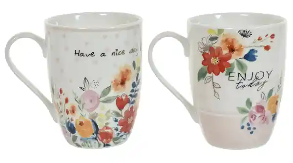 Noritex Mug de Porcelana Blanco Con Flores Surtido 12 Oz