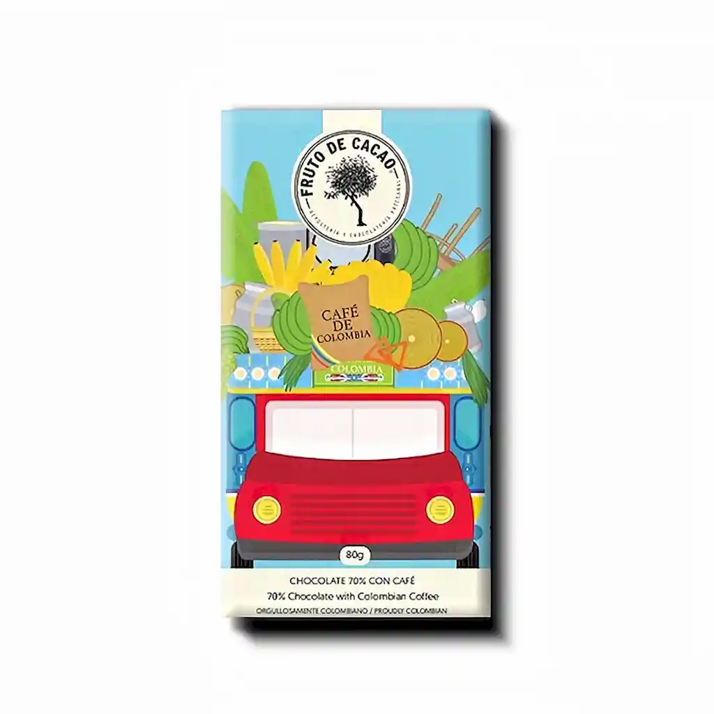 Fruto de Cacao Barra de Chocolate Café 70 %