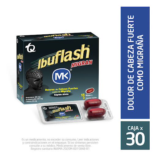 Ibuflash Migran Ibuprofeno + Acetaminofén + Cafeina 400mg/250mg/ 65 Mg Mk Caja