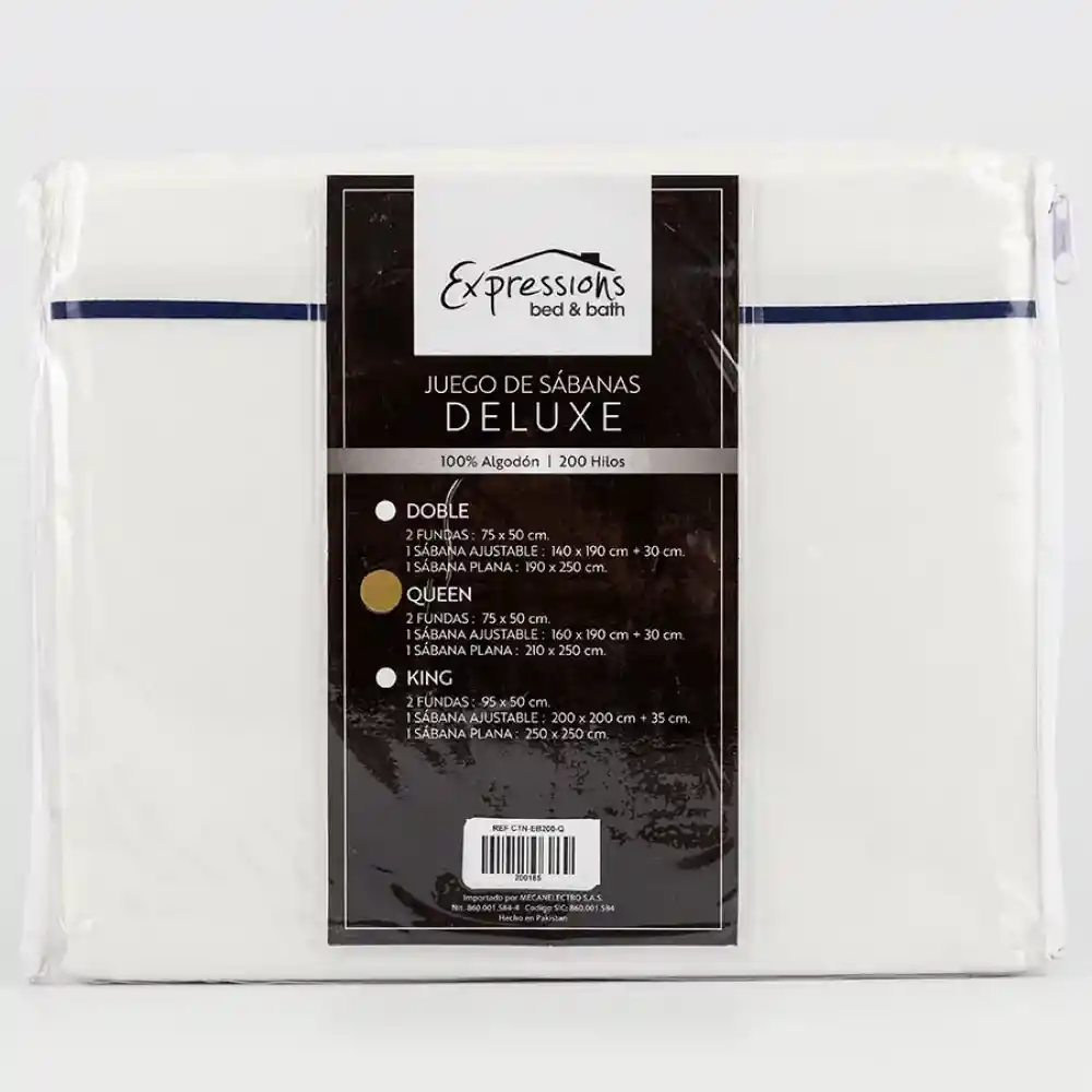 Juego de Sabanas Tamaño Queen. 100% Algodón Con Detalle Azul en la Parte Superior de la Sabana Plana. Incluye Sabana Plana. + Sabana Ajustable + Fundas Para Almohada 2 Und. Sku 200185