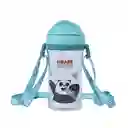 Vaso Plástico Con Pitillo y Correa Panda Azul 400 mL Miniso