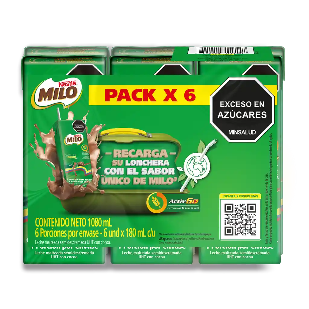 Leche Malteada MILO en cajita 6 x 180mL c/u