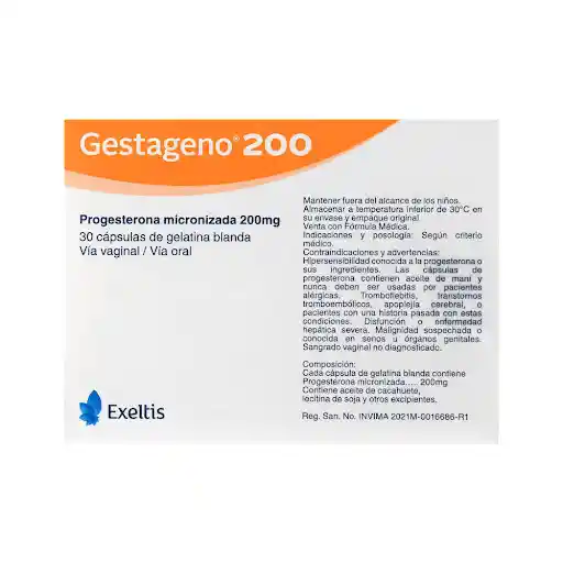 Gestágeno (200 mg) 30 Cápsulas