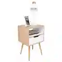 Mesa de Noche Alesio Café Claro y Blanco Con Patas en Madera y Un Cajón