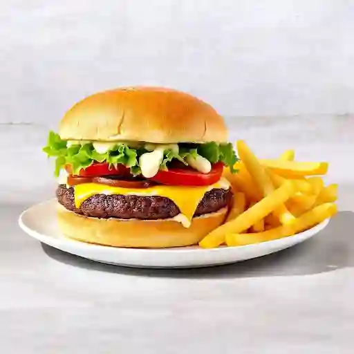 Hamburguesa sencilla + papas + gaseosa