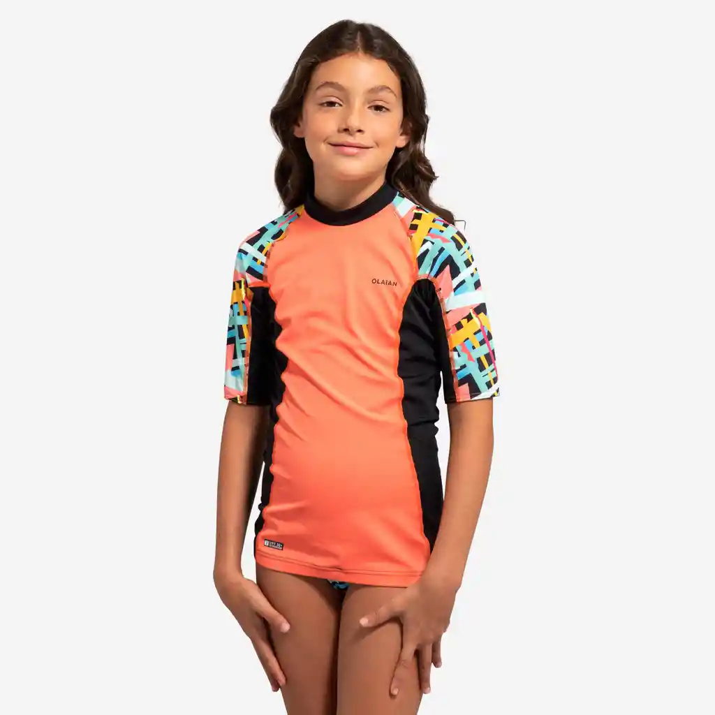 Camiseta de Protección Solar Manga Corta Para Niños Olaian 500 - Naranja