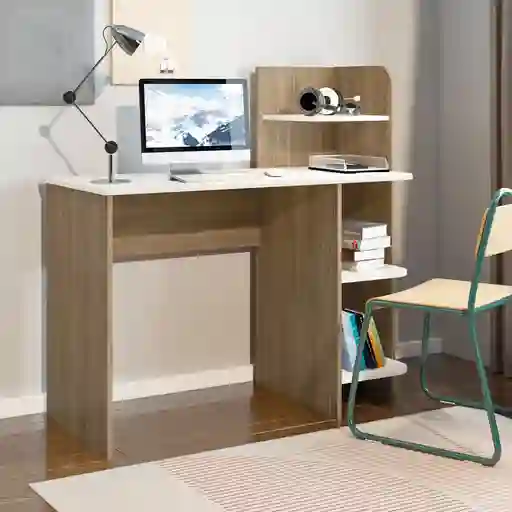 Escritorio Link en Mdp 110 3 Estantes Roble Con Blanco