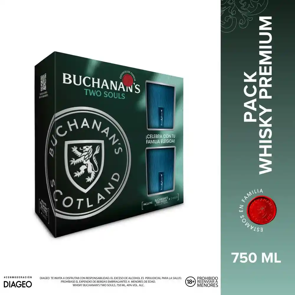 Whisky Buchanan S Two Souls + 2 Vasos de Regalo (750 Ml)
