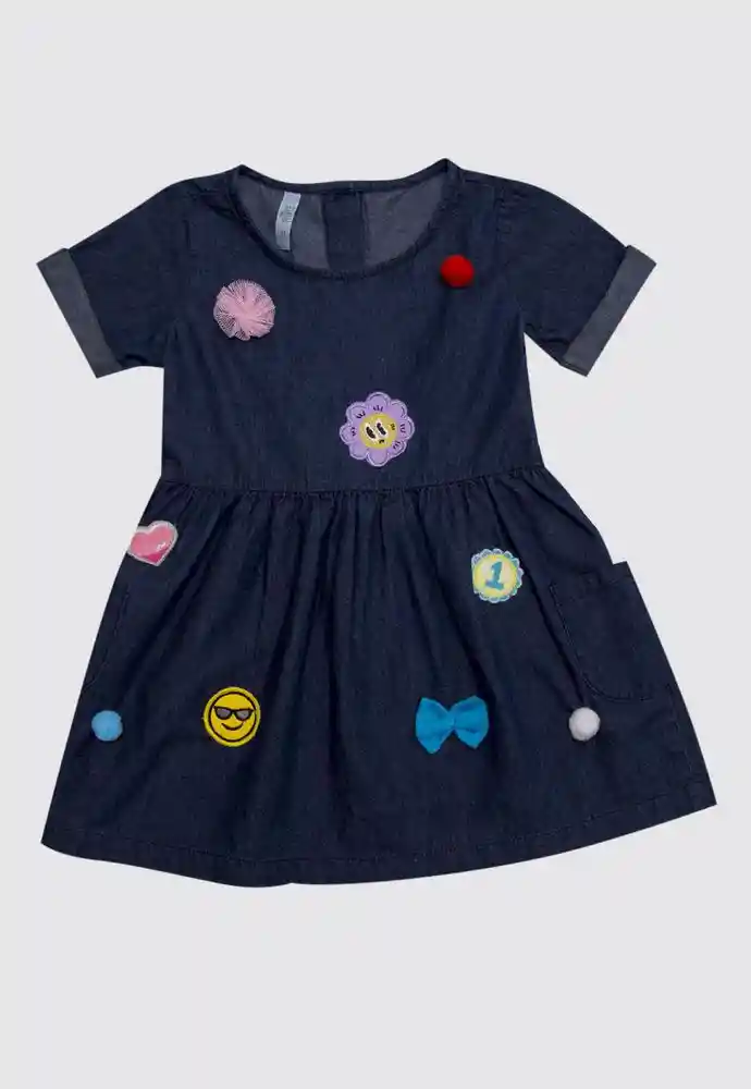 Vestido Manga Corta 6/9 Meses - Azul
