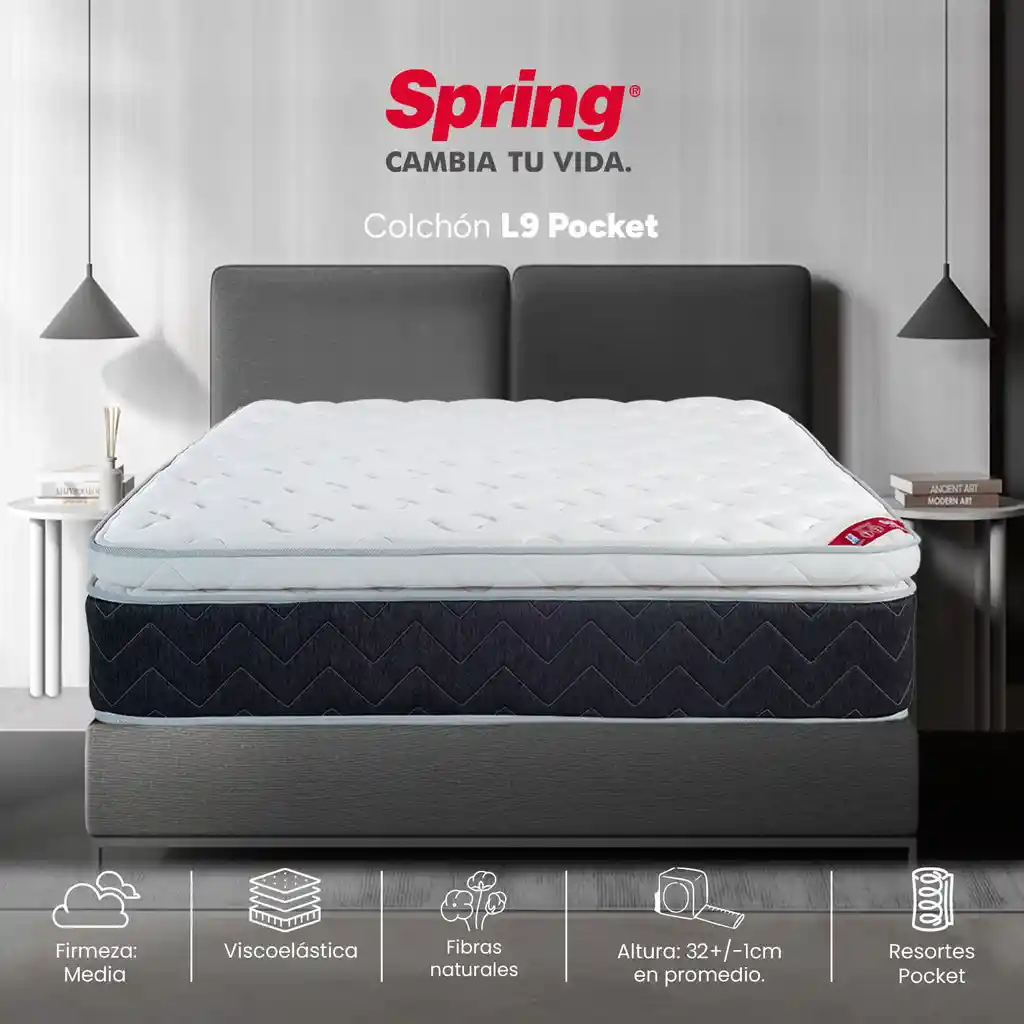 Colchón Doble Spring L9 Pocket 140 X 190 X