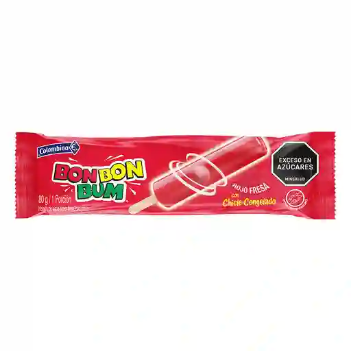 Colombina Bon Bon Bum Paleta de Agua Sabor a Fresa con Chicle 