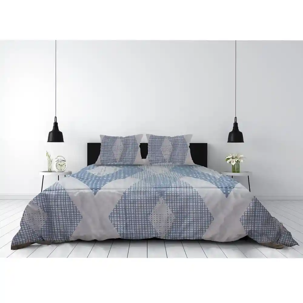 Edredón Cama Queen Rombo Fondo Blanco