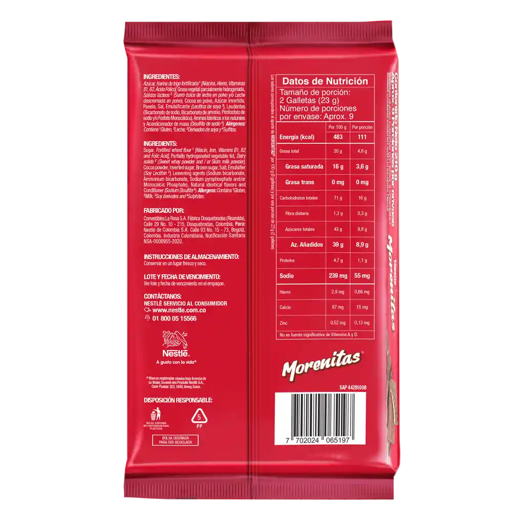 Galletas dulces MORENITAS cubiertas con chocolate 210g