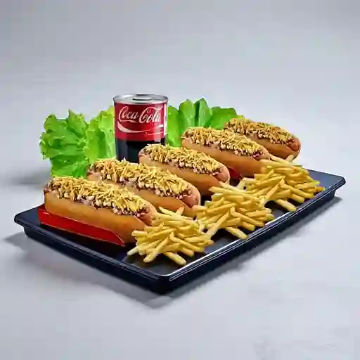 Combo 5 Perros Carne, Papa y Gaseosa