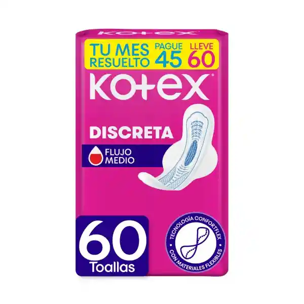 Toallas Higiénicas Femeninas Kotex Discreta Lleve 60 Und