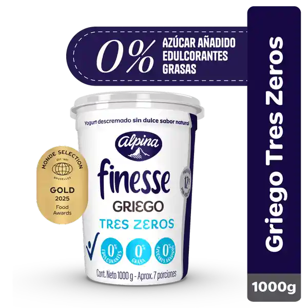 Yogurt Griego Finesse Tres Zeros Sabor Natural (1000 Gr)