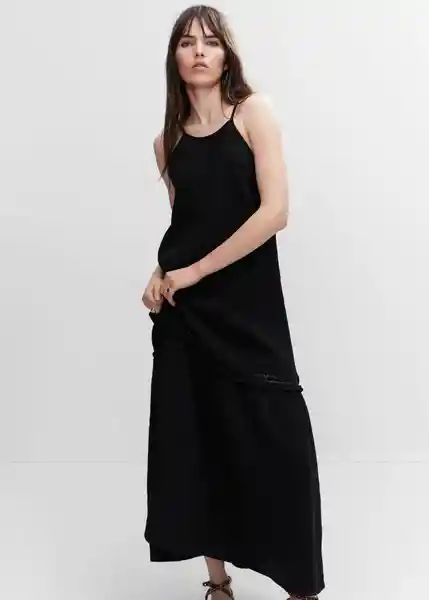 Vestido Bambula Negro Talla M Mujer Mango