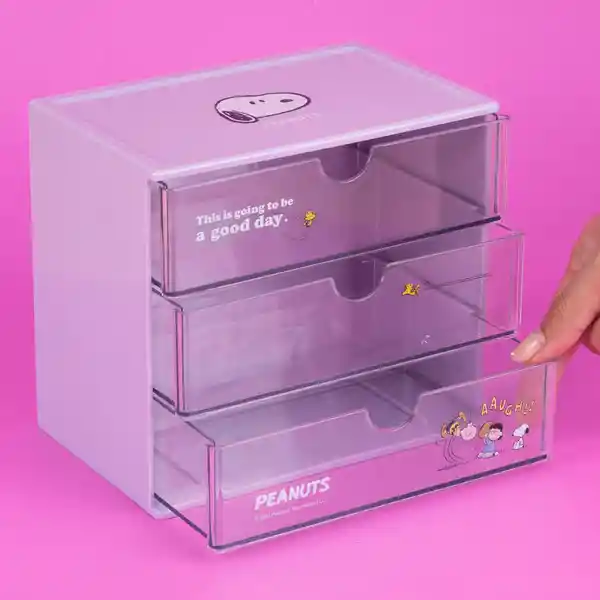 Organizador de Plástico Con Cajones Snoopy Morado Miniso