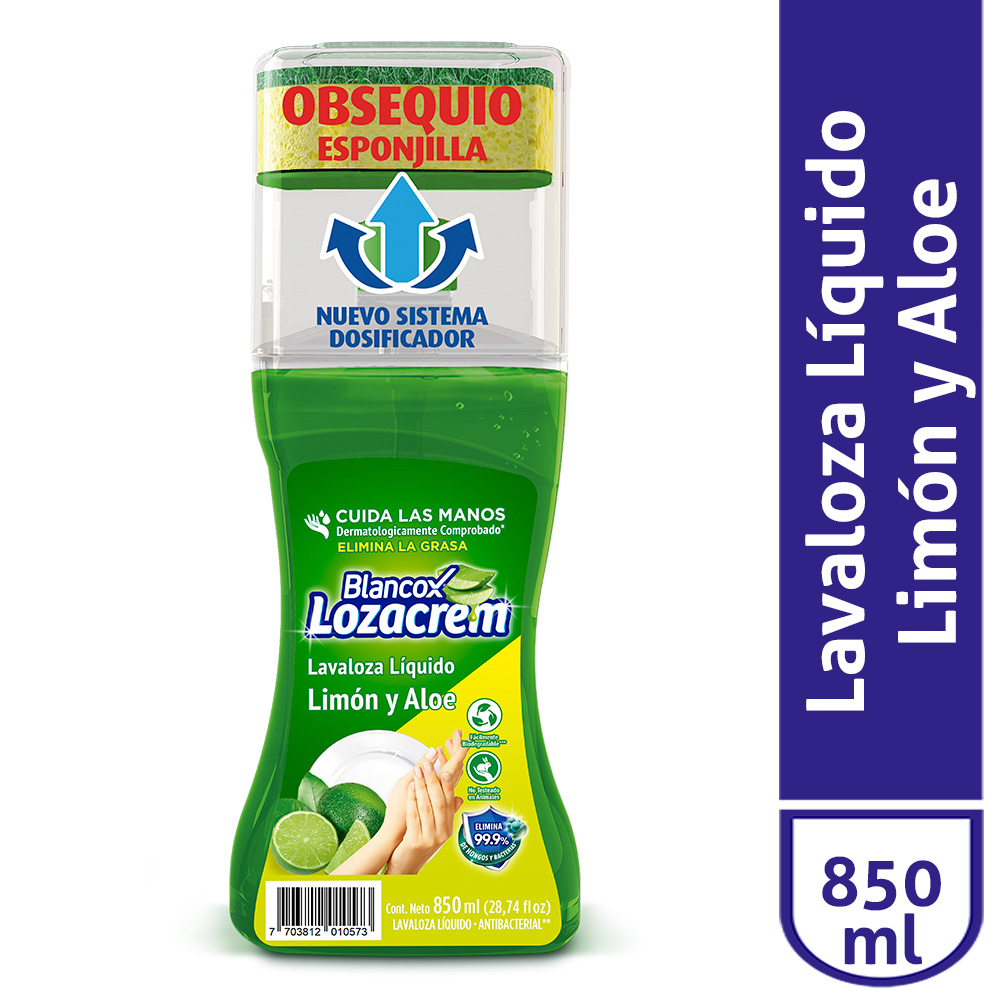 Blancox Detergente Lavavajilla Lozacrem Limón y Aloe + Esponja 850 ml