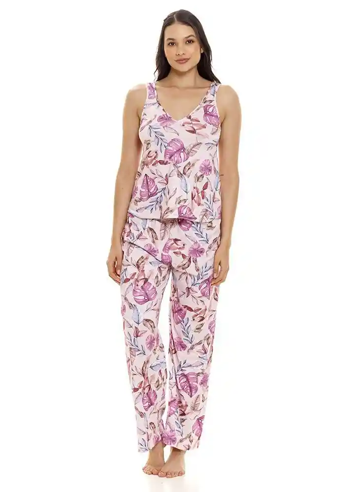 Pijama Pantalón Largo Estamp Hojas Xl-rosado