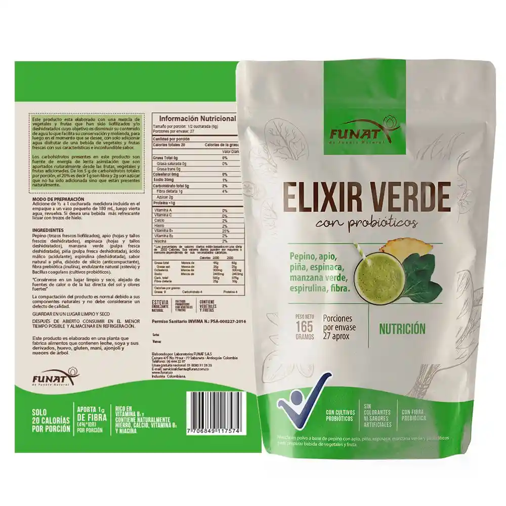 Funat Refresco en Polvo Elixir Verde con Probióticos