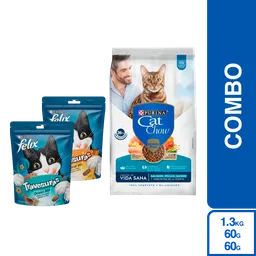 Combo Purina Cat Chow Vida Sana + Felix Snack Camarón + Pollo
