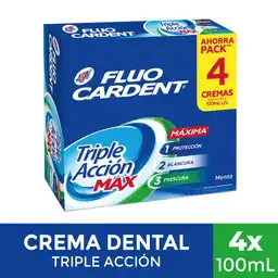 Crema Dental Fluocardent Triple Acción Max X 4 Und (400 Ml)