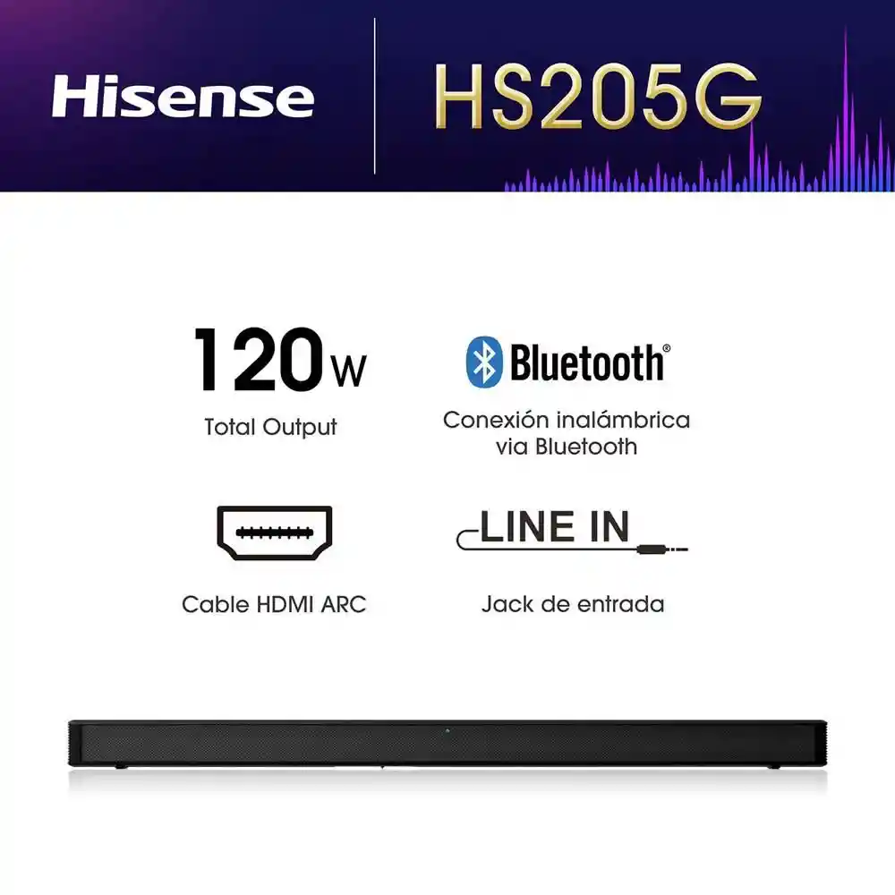 Barra de Sonido Hisense Hs 120 W 2.0 Sound Bar 205 Negro
