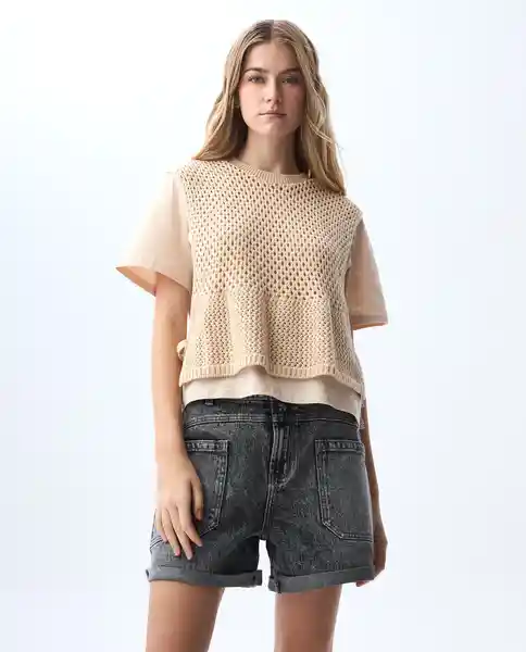 Camiseta Mujer Beige Talla S 601G005_BEI141209 Americanino