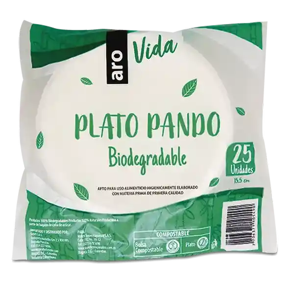 Plato Pando Vida Biodegradable 15.5 cm Aro