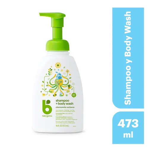 Babyganics  Shampoo y Body Wash para bebés  Fragancia Manzanilla Verbena / Chamomille Verbena   Contenido 1 botella de 473 mililitros  Sin Color