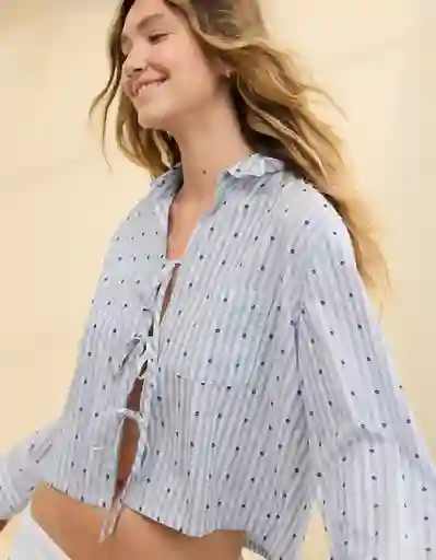 Camisa de Pijama Aerie Azul Talla LARGE 1808582 American Eagle