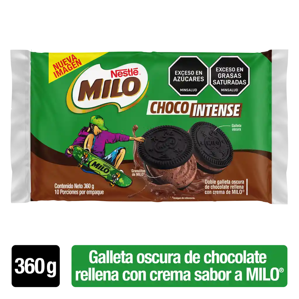 Galletas MILO Choco Intense con granulitos de MILO 10 Unds x 360g